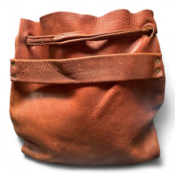 Vintage Leather Backpack Slouch Fold-Over Flap, Mailbag , Rustic Brown - Picture 5 of 11